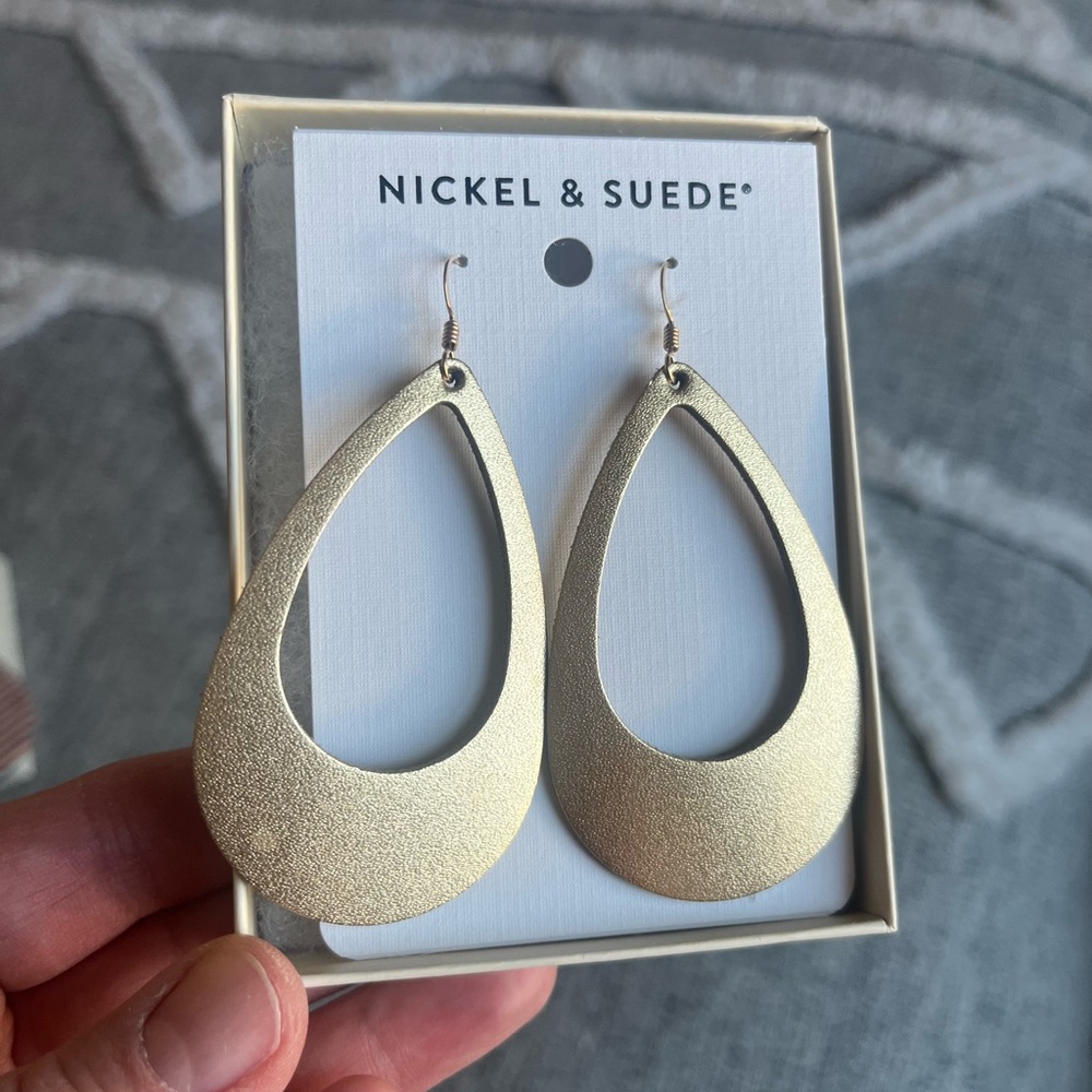 Nickel & Suede Champagne Teardrop Earrings